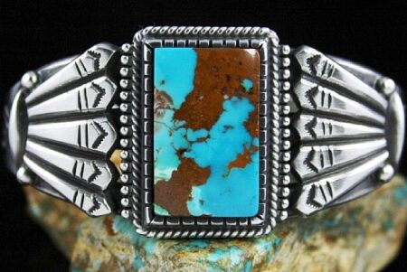 Calvin Martinez Rare High Grade Pilot Mountain Turquoise Ingot Bracelet