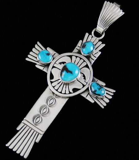 Leonard Nez Rare Gem Grade Bisbee Turquoise Overlay Cross