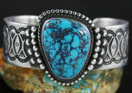 Herman Smith Rare Gem Grade Darling Darlene Spiderweb Turquoise Double Sided Ingot Bracelet