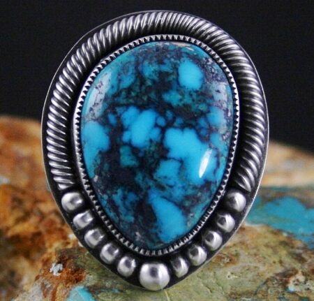 Sammie Kescoli Begay Rare Gem Grade Darling Darlene Spiderweb Turquoise Ingot Ring