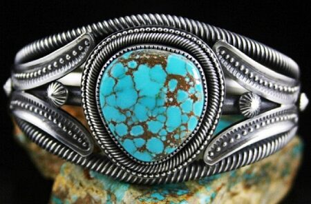 Sammie Kescoli Begay Rare Gem Grade Lone Mountain Spiderweb Turquoise Ingot Bracelet