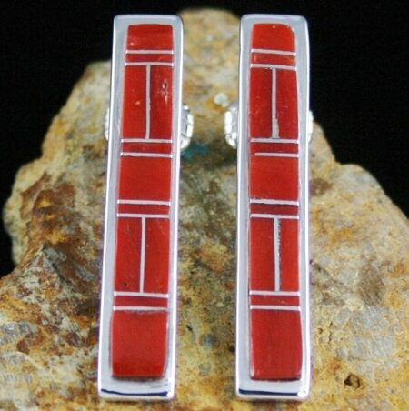 Tommy Jackson Rare Gem Grade Mediterranean Coral Inlay Earrings