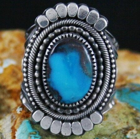 Sammie Kescoli Begay Rare Gem Grade Bisbee Turquoise Ingot Ring