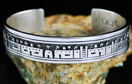 Joseph Coriz Solid 14K Gold Over Sterling Silver Pueblo Scene Bracelet