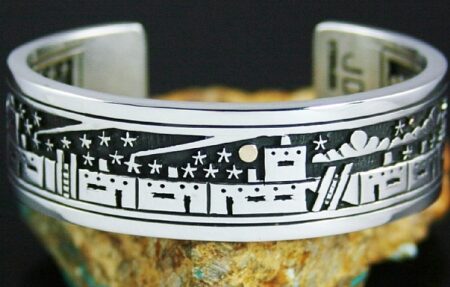 Joseph Coriz Solid 14K Gold Over Sterling Silver Double Sided Starry Night Over The Pueblo Bracelet