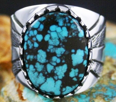 Leonard Nez Rare Gem Grade Godber Burnham Spiderweb Turquoise Ring