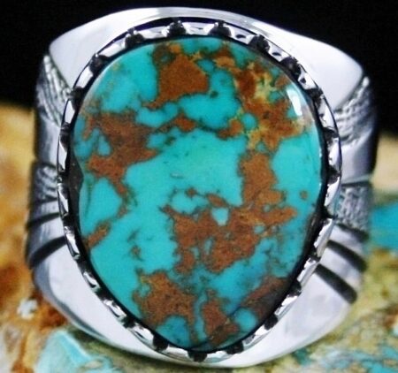 Leonard Nez Rare Gem Grade Pilot Mountain Spiderweb Turquoise Ring