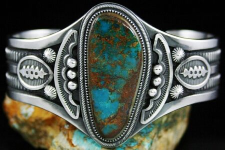 Sammie Kescoli Begay Rare Gem Grade Pilot Mountain Spiderweb Turquoise Ingot Bracelet