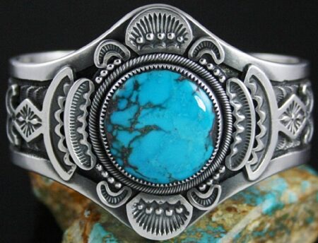Sammie Kescoli Begay Rare Gem Grade Apache Blue Turquoise Ingot Bracelet