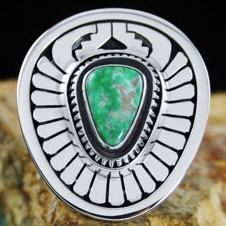 Leonard Nez Rare Gem Grade Carico Lake Turquoise Overlay Ring