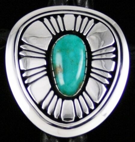 Alfred Joe Rare High Grade Blue Gem Turquoise Shadowbox Design Bolo Tie