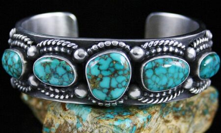 Herman Smith Rare Gem Grade Cheyenne Spiderweb Turquoise Ingot Double Sided Row Bracelet