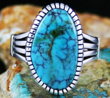 Jennifer Curtis Rare Gem Grade Apache Blue Spiderweb Turquoise Ring