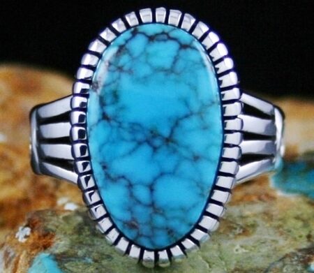 Jennifer Curtis Rare Gem Grade Apache Blue Spiderweb Turquoise Ring