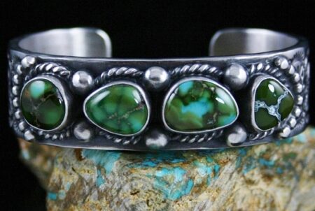 Herman Smith Rare Gem Grade Royston Turquoise Double Sided Ingot Row Bracelet