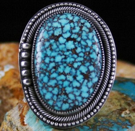 Sammie Kescoli Begay Rare Gem Grade Kingman Spiderweb Turquoise Ingot Ring