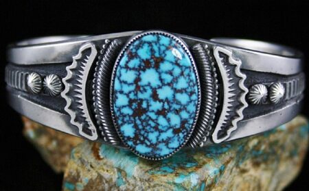 Sammie Kescoli Begay Rare Gem Grade Kingman Spiderweb Turquoise Ingot Bracelet