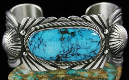 Sammie Kescoli Begay Rare Gem Grade Candelaria Turquoise Ingot Bracelet