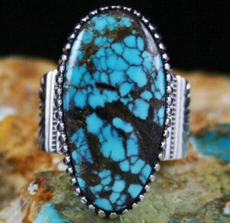 Ned Nez Rare Gem Grade Blue Star Spiderweb Turquoise Ring