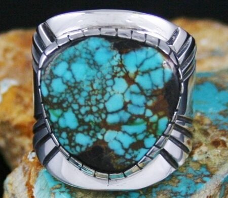 Leonard Nez Rare Gem Grade Blue Star Spiderweb Turquoise Ring