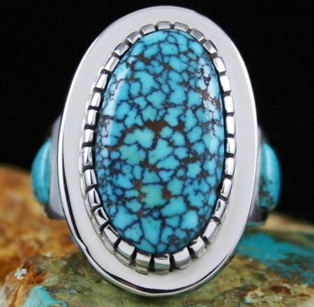 Michael Perry Rare Gem Grade Red Web Kingman and Morenci Turquoise Ring