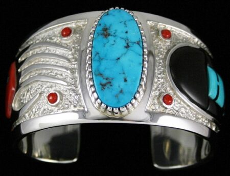 Michael Perry Rare Gem Grade Morenci Turquoise and Mediterranean Oxblood Coral Bracelet