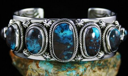 Ned Nez Rare Gem Grade Bisbee Turquoise Double Sided Row Bracelet
