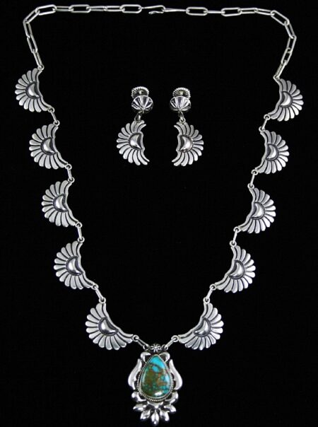 Thomas Jim Rare Gem Grade Candelaria Spiderweb Turquoise Necklace and Earrings Set