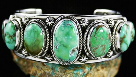 Ned Nez Rare Gem Grade Carico Lake Turquoise Double Sided Row Bracelet