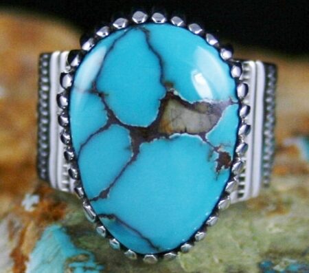 Ned Nez Rare Gem Grade Aztec Spiderweb Turquoise Ring