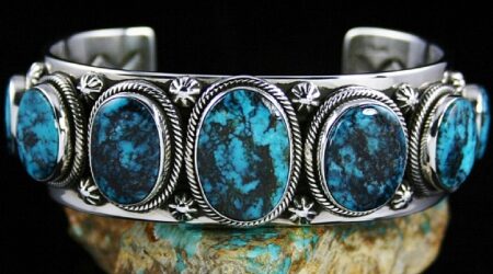 Ned Nez Rare Gem Grade Apache Blue Turquoise Double Sided Row Bracelet
