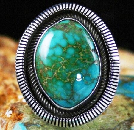 Ned Nez Rare Gem Grade Darling Darlene Spiderweb Turquoise Shadowbox Design Ring