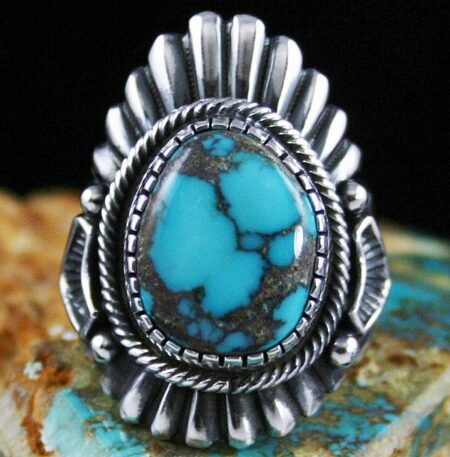 Harry H. Begay Rare High Grade Bisbee Turquoise Ingot Ring
