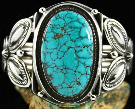 Terry Martinez Rare Gem Grade Aztec Spiderweb Turquoise Ingot Bracelet