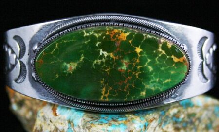 Sammie Kescoli Begay Rare Gem Grade Royston Spiderweb Turquoise Three Stone Ingot Bracelet