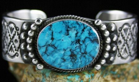 Herman Smith Rare High Grade Apache Blue Spiderweb Turquoise Double Sided Bracelet