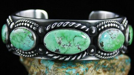 Herman Smith Rare High Grade Carico Lake Turquoise Double Sided Ingot Row Bracelet