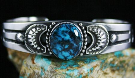 Sammie Kescoli Begay Rare Gem Grade Apache Blue Spiderweb Turquoise Ingot Bracelet