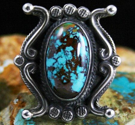 Calvin Martinez Rare Gem Grade Aztec Turquoise Ingot Ring