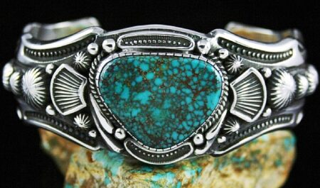 Harry H. Begay Rare Gem Grade Pilot Mountain Spiderweb Turquoise Ingot Bracelet