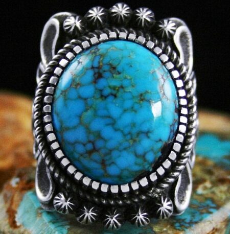 Thomas Jim Rare Gem Grade Candelaria Spiderweb Turquoise Ring