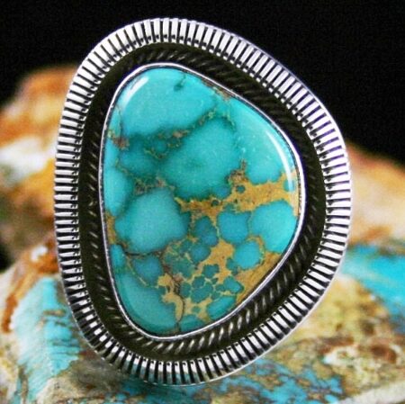 Ned Nez Rare Gem Grade Darling Darlene Spiderweb Turquoise Shadowbox Design Ring