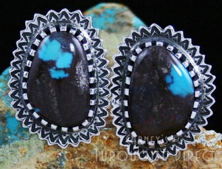 Arland Ben Rare Gem Grade Bisbee Turquoise Sunburst Design Earrings