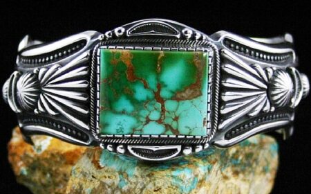 Harry H. Begay Rare Gem Grade Royston Turquoise Hammered Ingot Bracelet