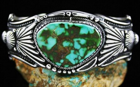 Harry H. Begay Rare Gem Grade Royston Spiderweb Turquoise Hammered Ingot Bracelet