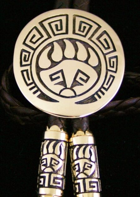 Watson Honanie Solid 14K Gold Bear Clan Design Bolo Tie