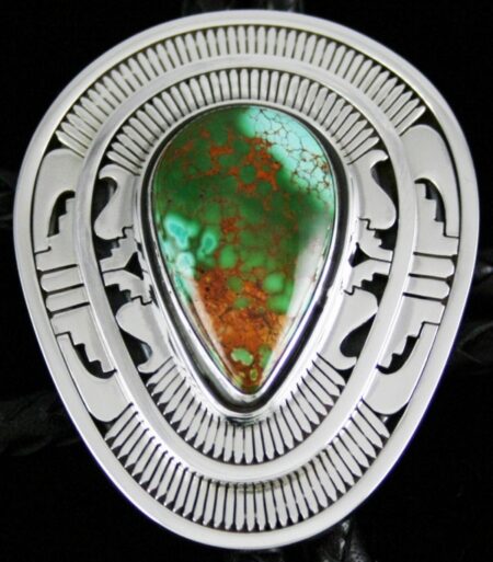 Leonard Nez Rare Gem Grade Royston Spiderweb Turquoise Overlay Bolo Tie