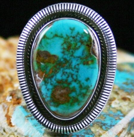 Ned Nez Rare Gem Grade Easter Blue Turquoise Shadowbox Design Ring