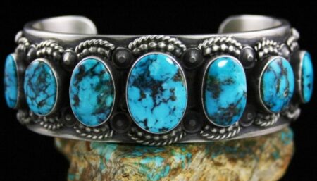 Herman Smith Rare Gem Grade Apache Blue Turquoise Double Sided Row Bracelet