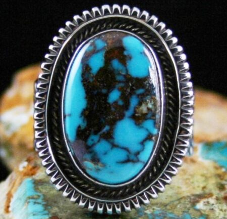 Ned Nez Rare Gem Grade Aztec Turquoise Shadowbox Design Ring